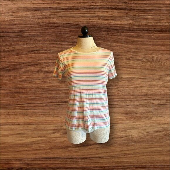 Vineyard Vines Women's Short Sleeve Rainbow Striped T-Shirt Soft Stretch M - Picture 1 of 10